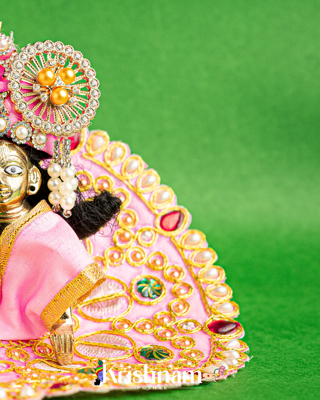 Baby Pink Dress With Golden Work For Laddu Gopal (without Pagdi )