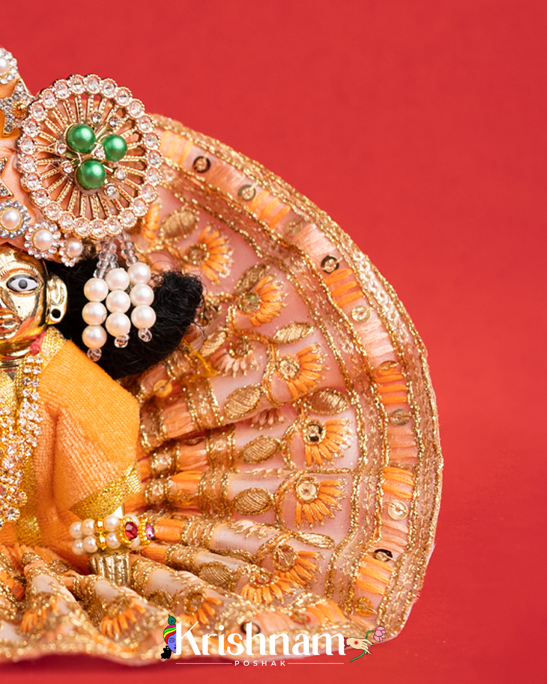 Velvet Peach Dress with Gota Patti Border Laddu Gopal (Pagdi Not Included)