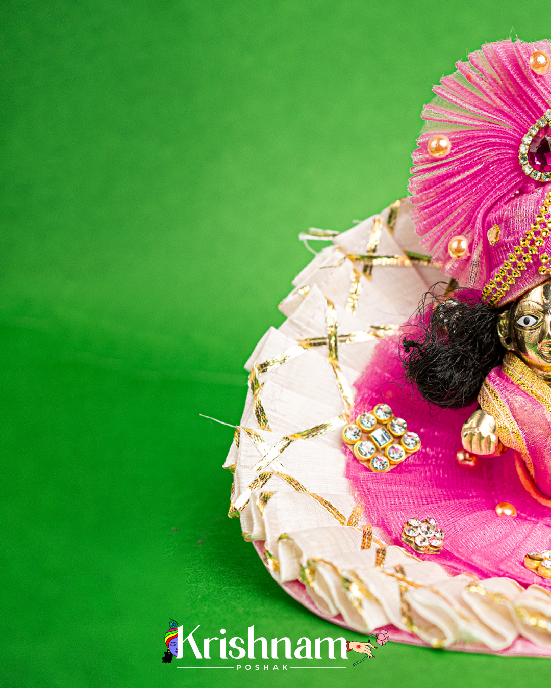 White & Pink Kota Doria Silk Dress for Laddu Gopal (Pagdi Included)