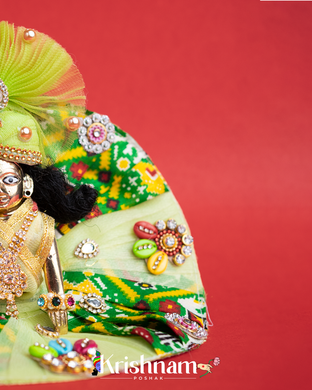 Green Net Bandhej Dress for Laddu Gopal (Pagdi Included)