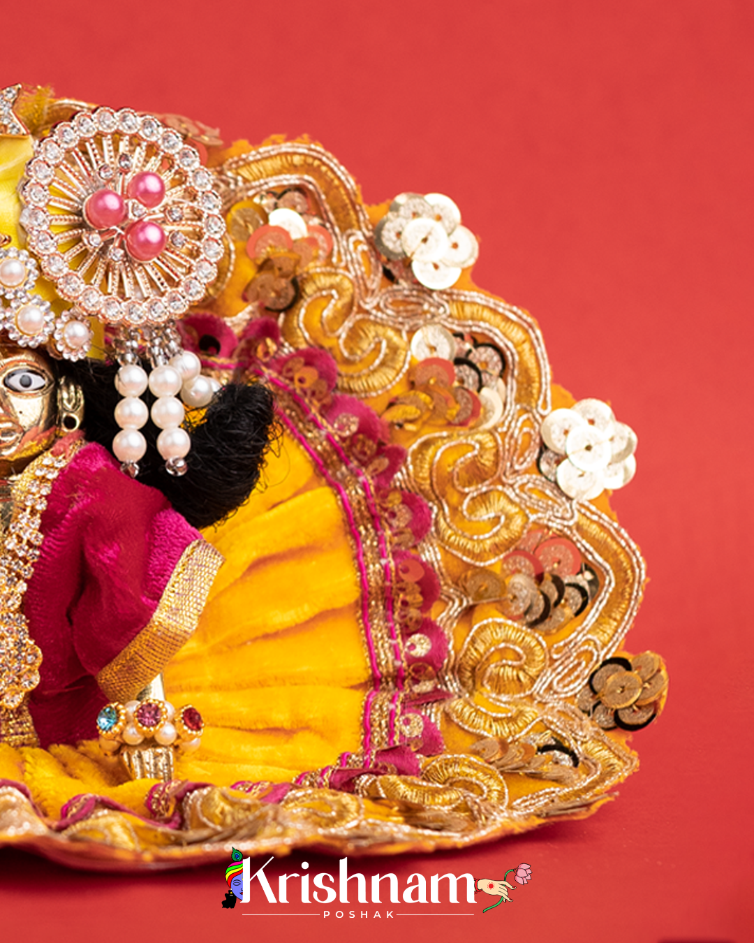 Velvet Yellow Dress with Gota Patti Border Laddu Gopal (Pagdi Not Included)