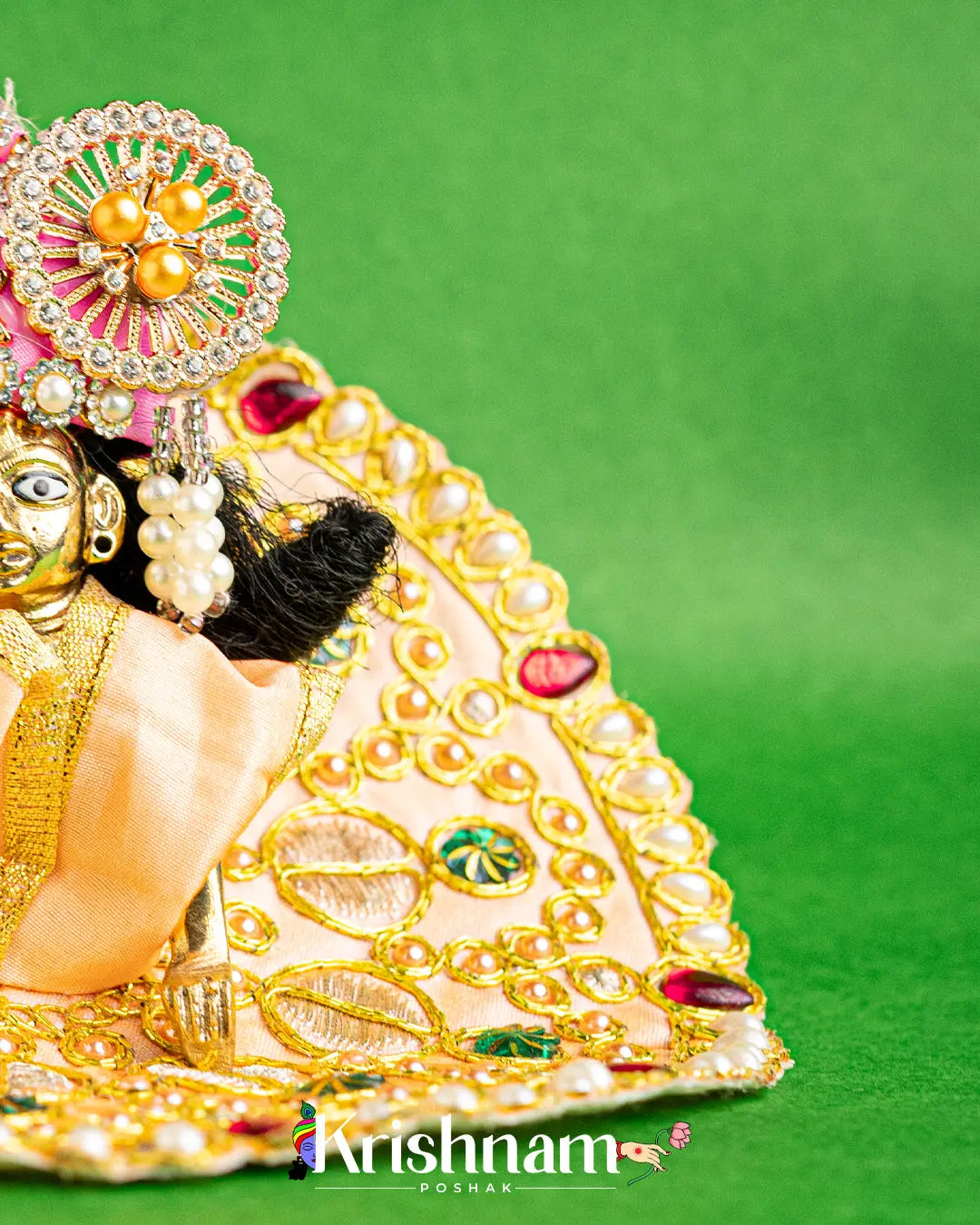 Beige Dress With Golden Work For Laddu Gopal (Without Pagdi ) - Krishnam Poshak