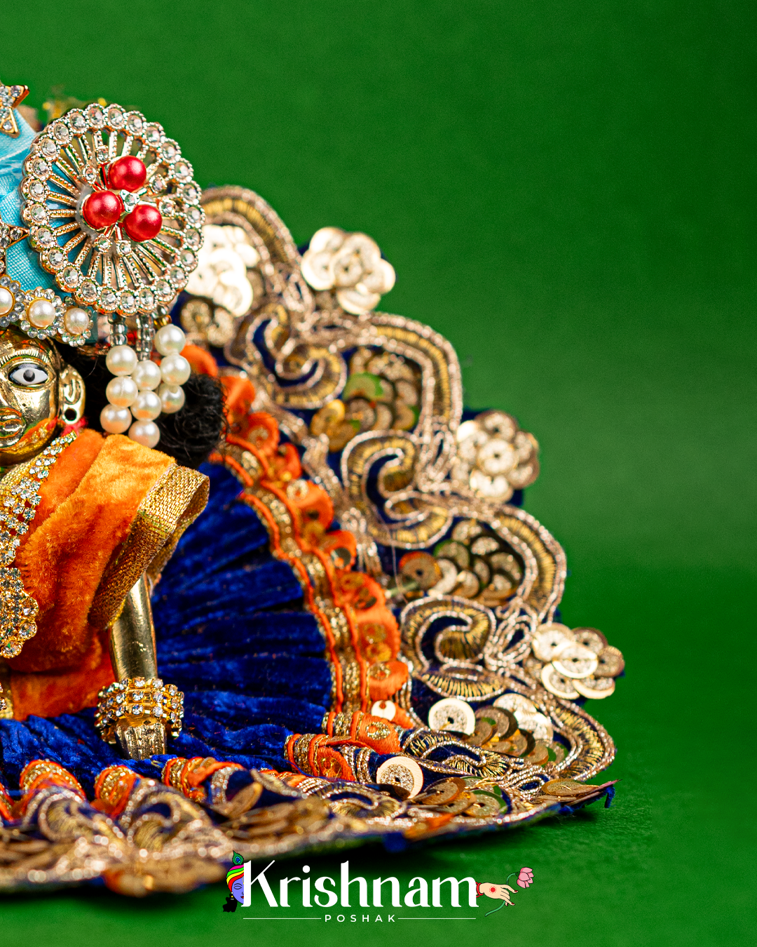 Velvet Blue Dress with Gota Border Laddu Gopal (Pagdi Not Included)