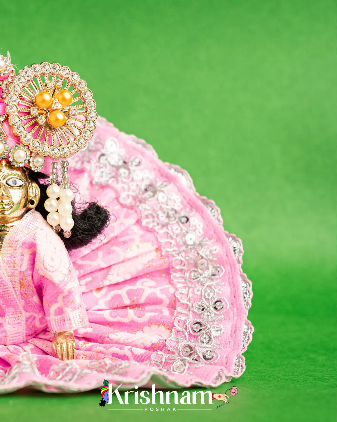 Cotton Baby Pink Dress With Silver Work For Laddu Gopal (Without Pagdi ) - Krishnam Poshak