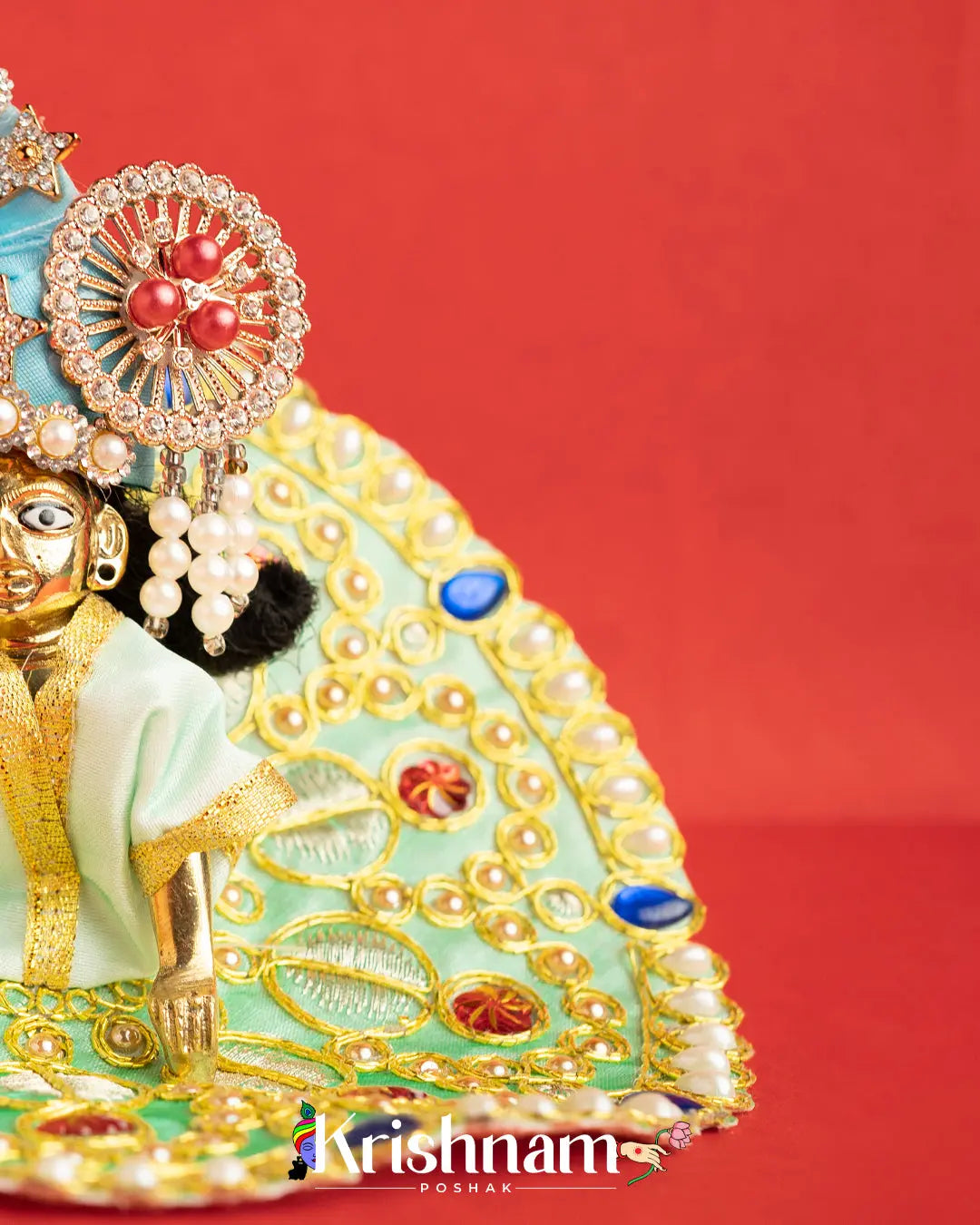 Green Dress With Golden Work For Laddu Gopal (Without Pagdi ) - Krishnam Poshak