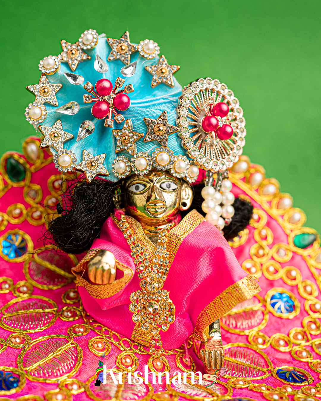 Pink Dress With Golden Work For Laddu Gopal (Without Pagdi )
