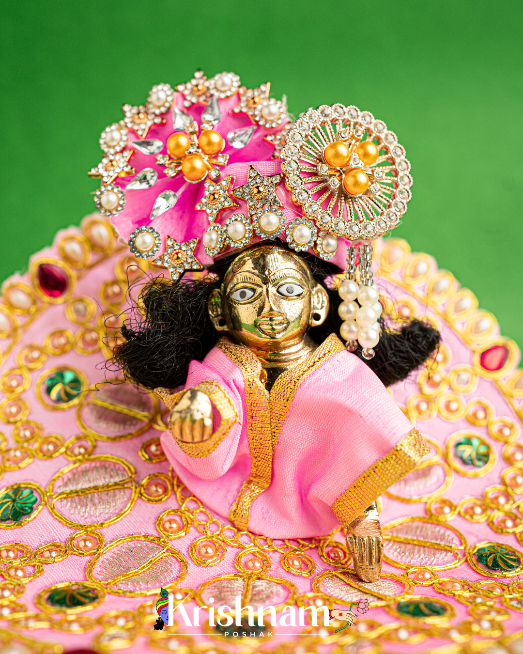 Baby Pink Dress With Golden Work For Laddu Gopal (without Pagdi )