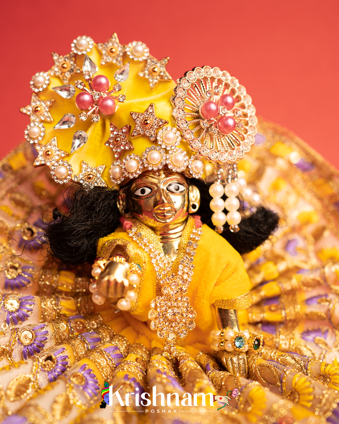 Velvet Yellow Dress with Gota Patti Border Laddu Gopal (Pagdi Not Included)