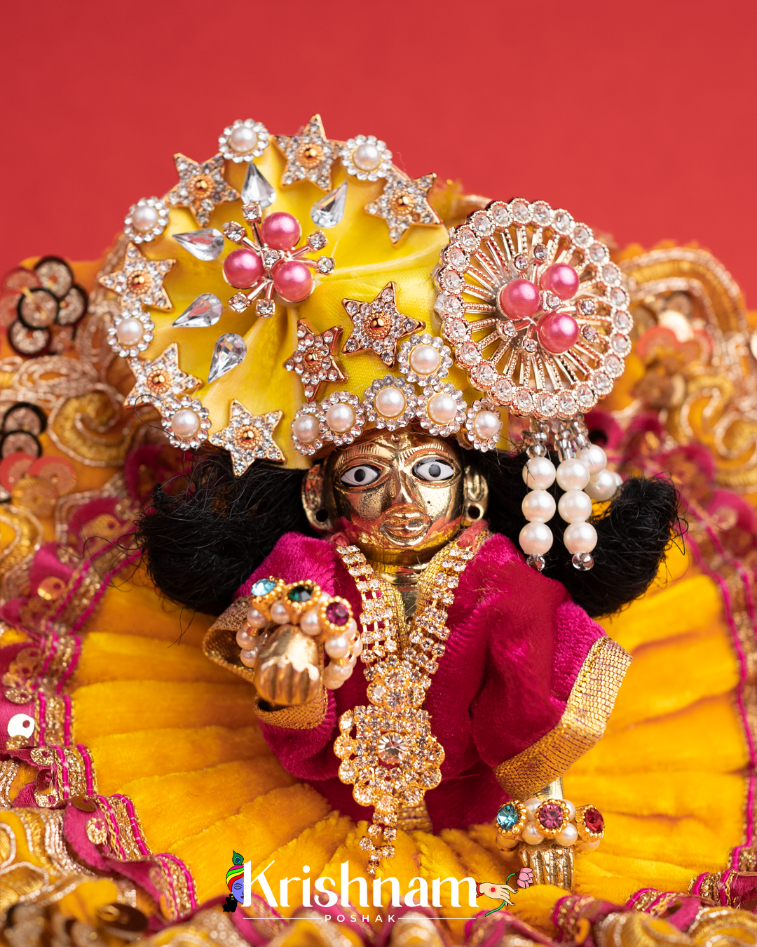 Velvet Yellow Dress with Gota Patti Border Laddu Gopal (Pagdi Not Included)