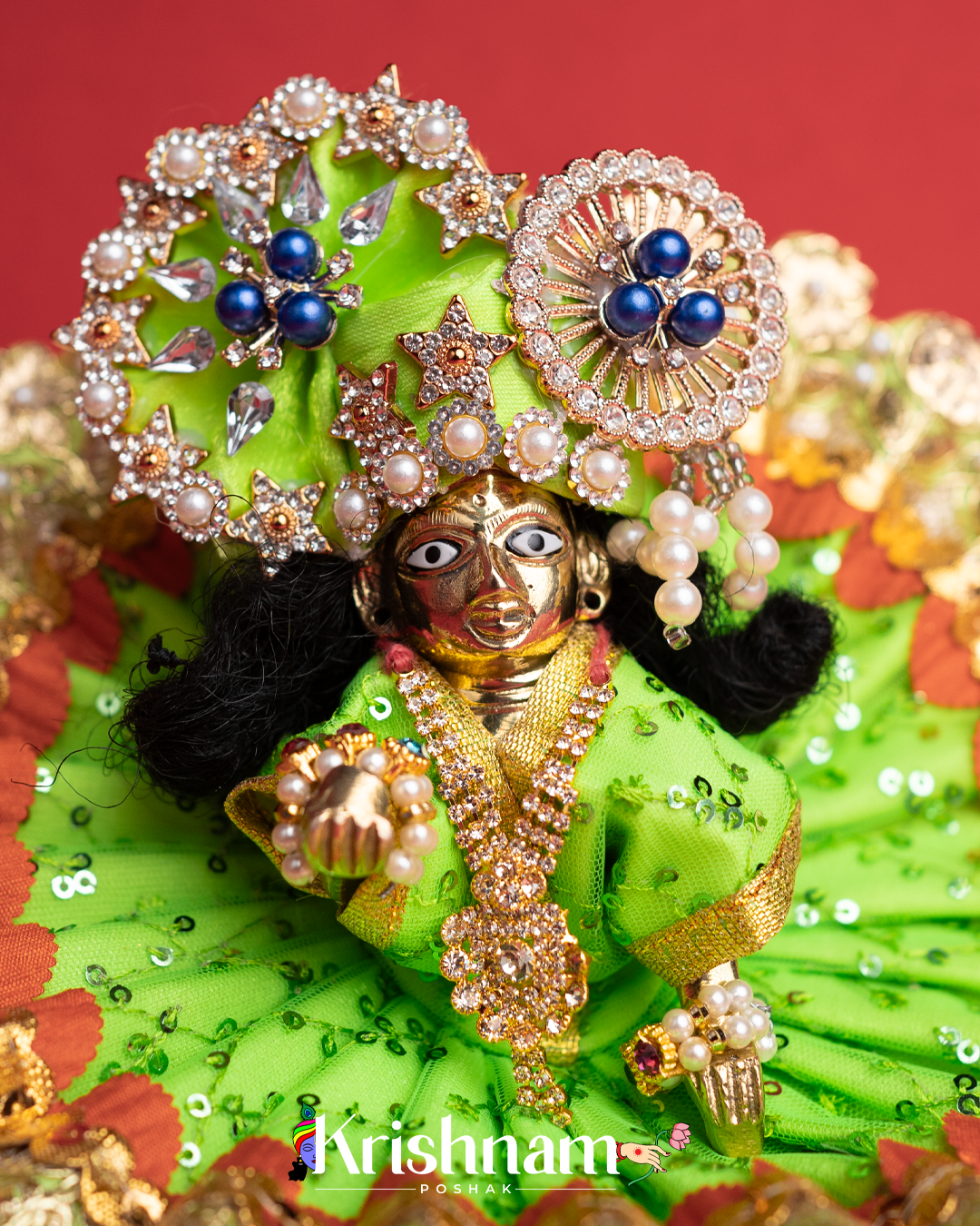 Green Dress With Gotta for Laddu Gopal (Pagdi Not Included)