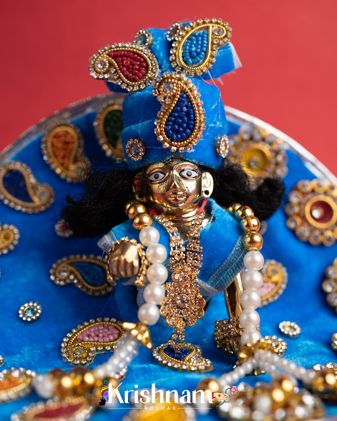 Blue Soft Velvet Heavy Laddu Gopal Dress (Pagdi & Patka Included)