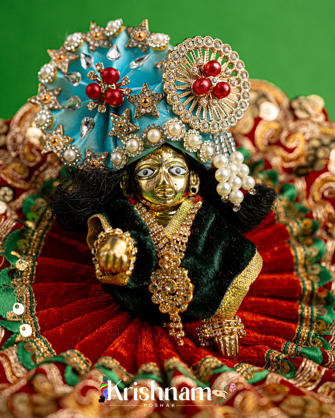 Velvet Red Dress with Gota Patti Border Laddu Gopal (Pagdi Not Included)