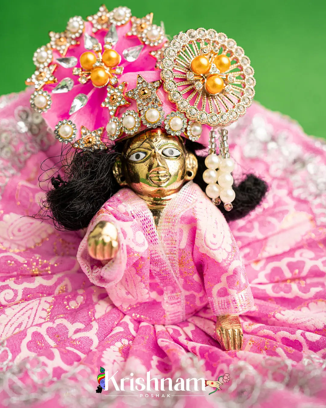 Cotton Baby Pink Dress With Silver Work For Laddu Gopal (Without Pagdi ) - Krishnam Poshak