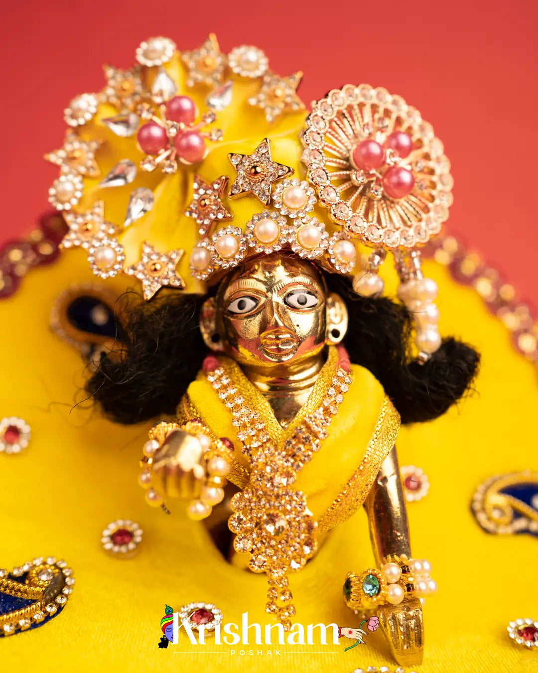 Yellow Soft Velvet Heavy Dress for Laddu Gopal (Pagdi Not Included) - Krishnam Poshak