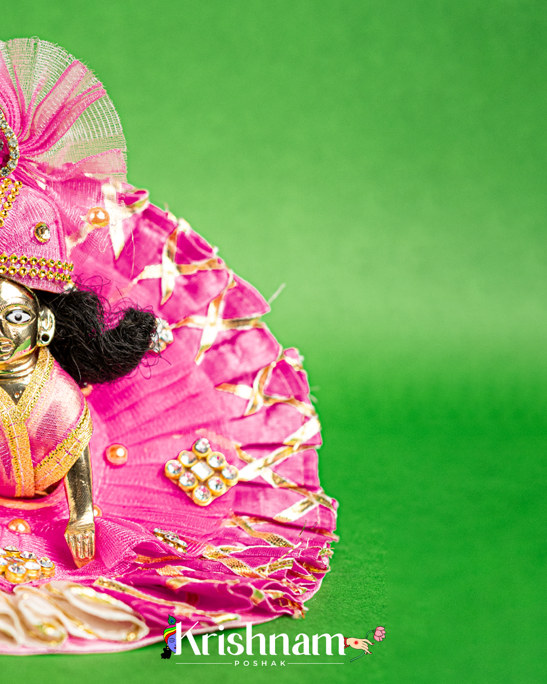 White & Pink Kota Doria Silk Dress for Laddu Gopal (Pagdi Included)