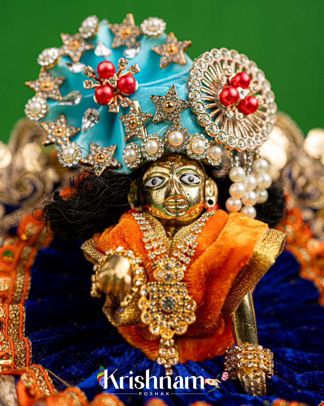 Velvet Blue Dress with Gota Border Laddu Gopal (Pagdi Not Included)