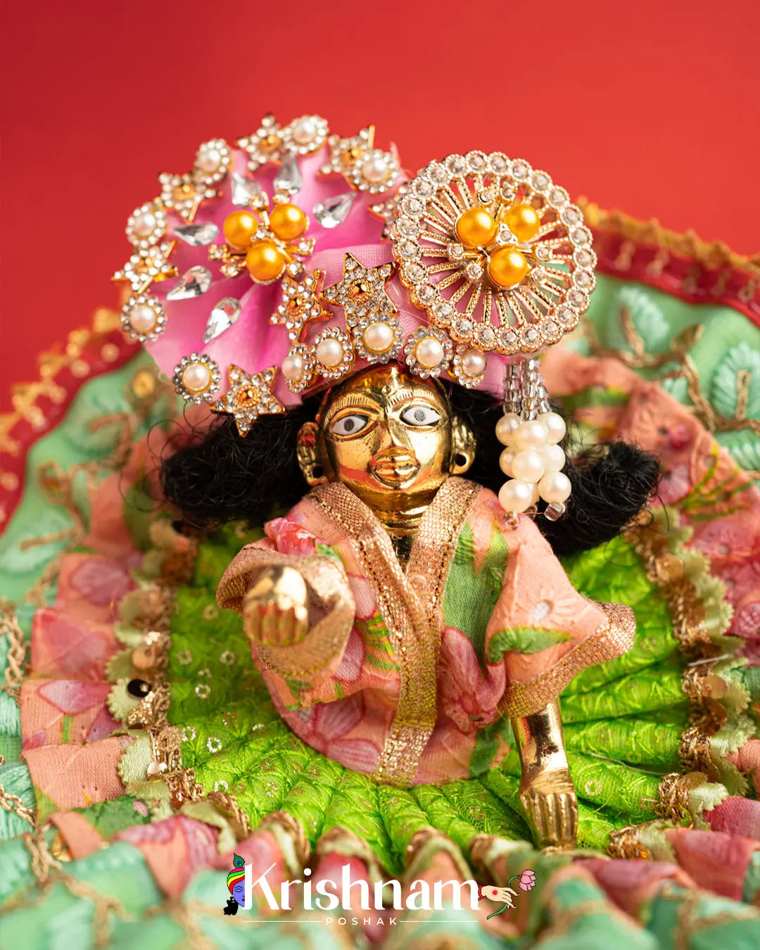 Cotton Green Dress For Laddu Gopal (Without Pagdi ) - Krishnam Poshak