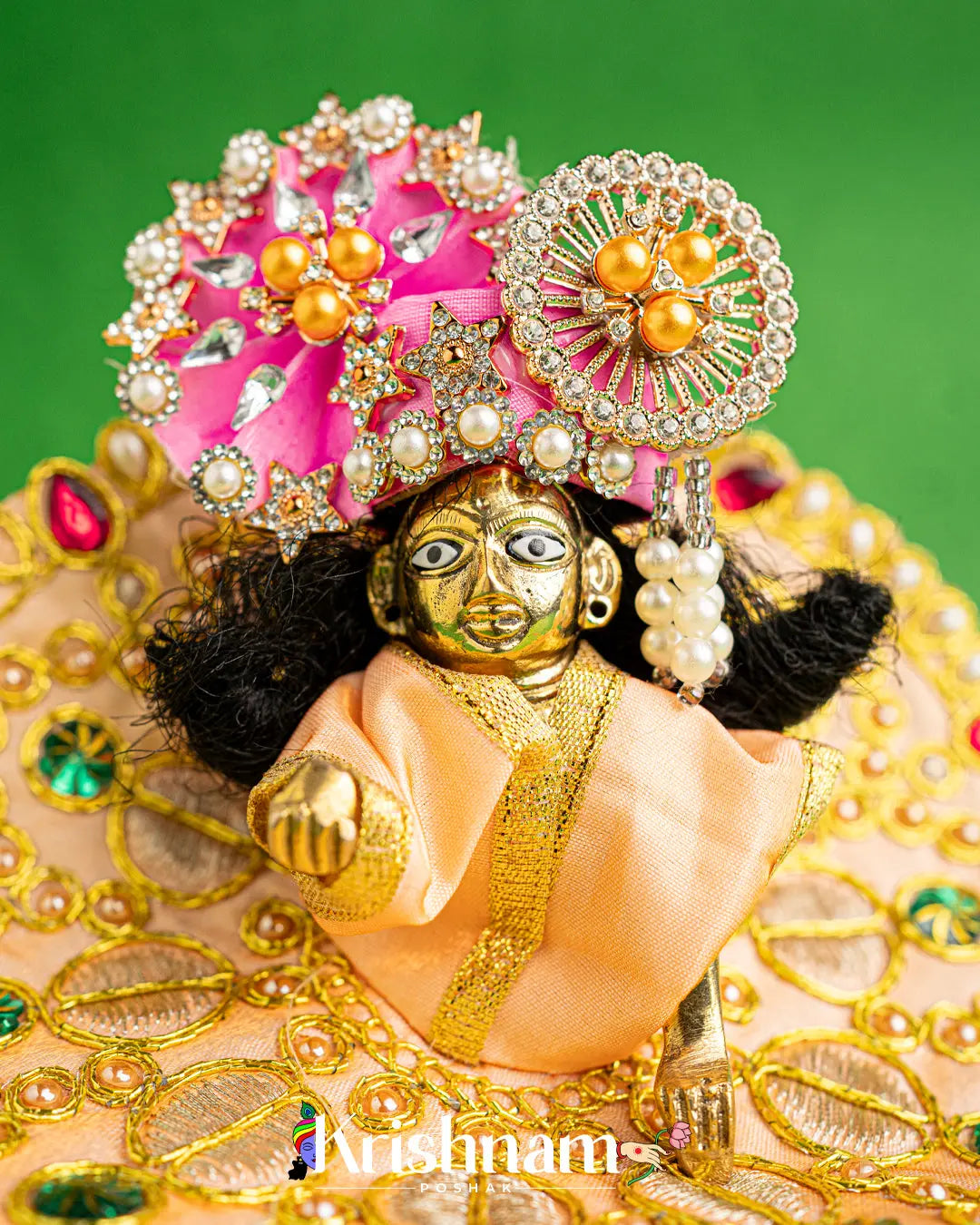 Beige Dress With Golden Work For Laddu Gopal (Without Pagdi ) - Krishnam Poshak