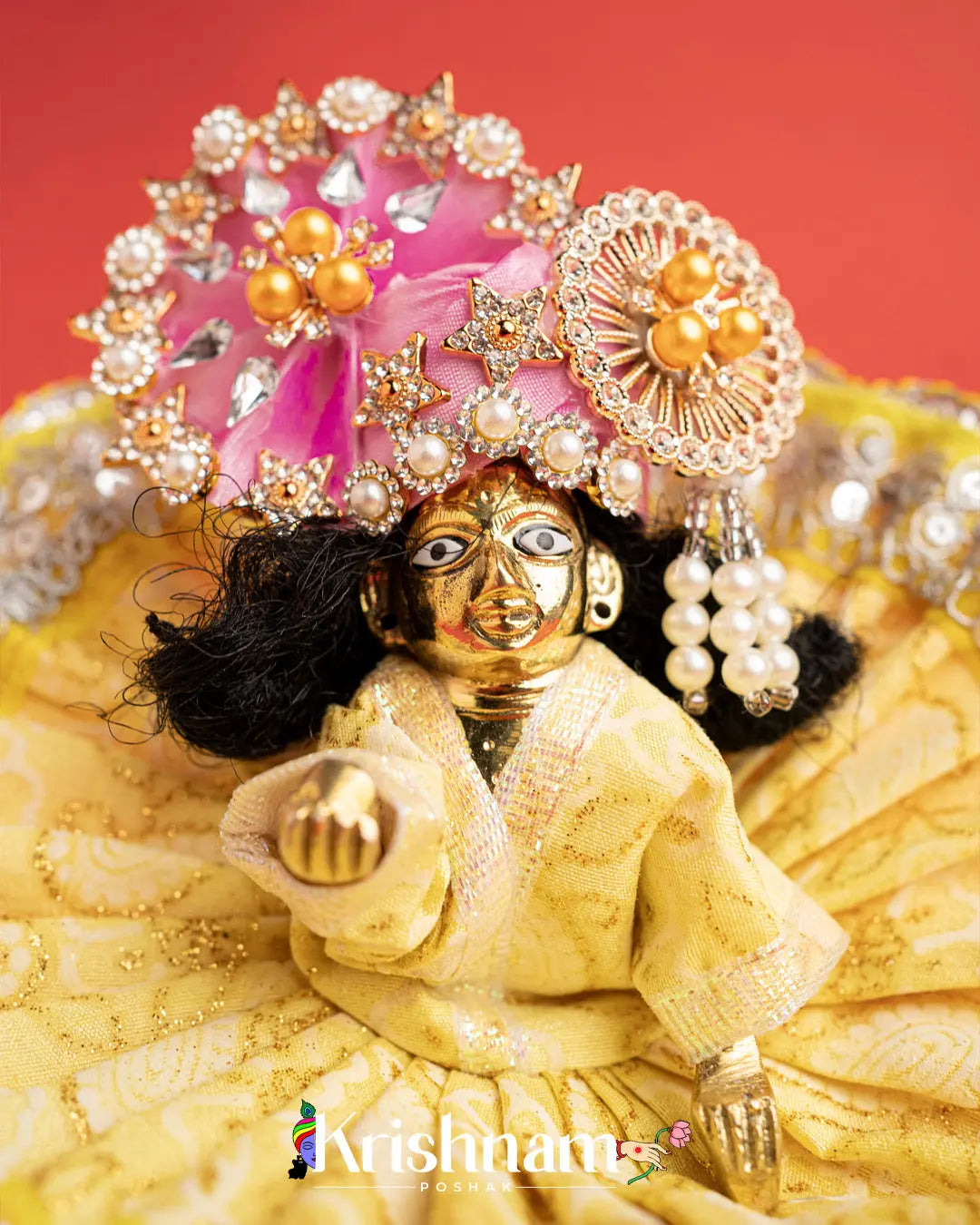 Cotton Yellow With Silver Work For Laddu Gopal (Without Pagdi ) - Krishnam Poshak