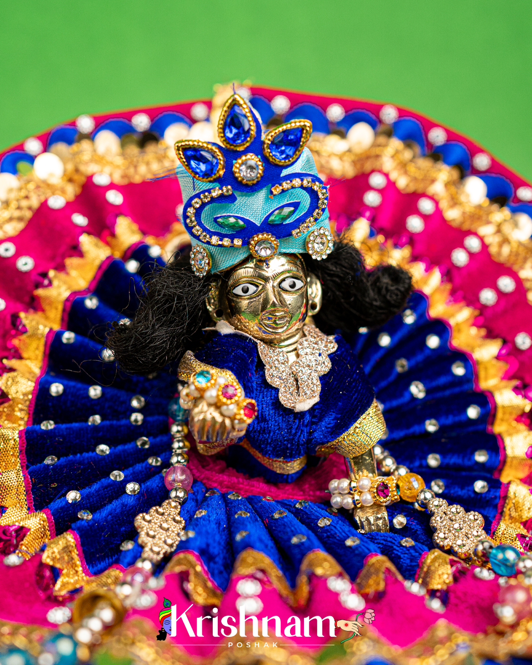 Velvet Blue & Pink Dress for Laddu Gopal (Pagdi & Patka Included)