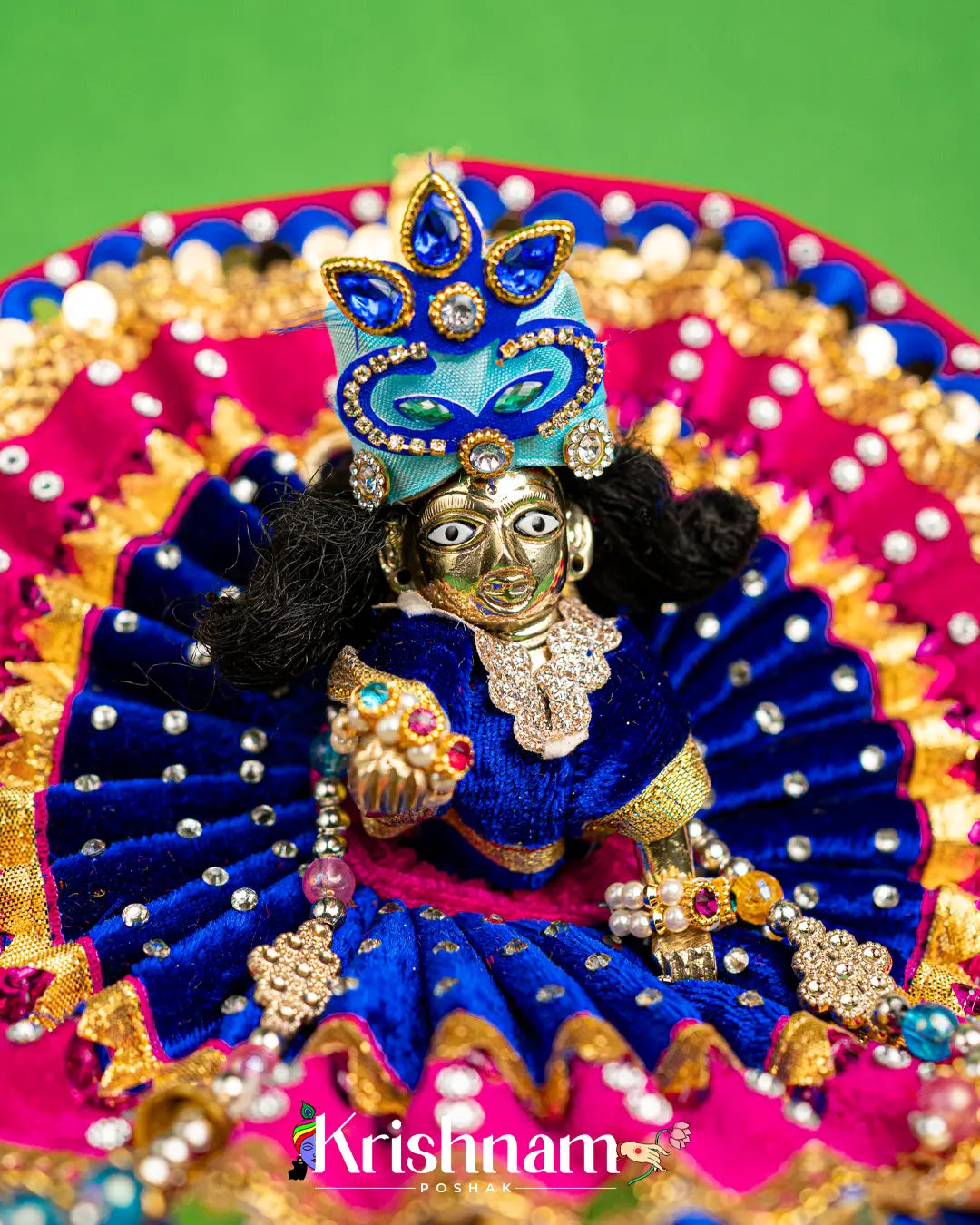 Velvet Blue & Pink Dress for Laddu Gopal (Pagdi & Patka Included) Krishnam Poshak
