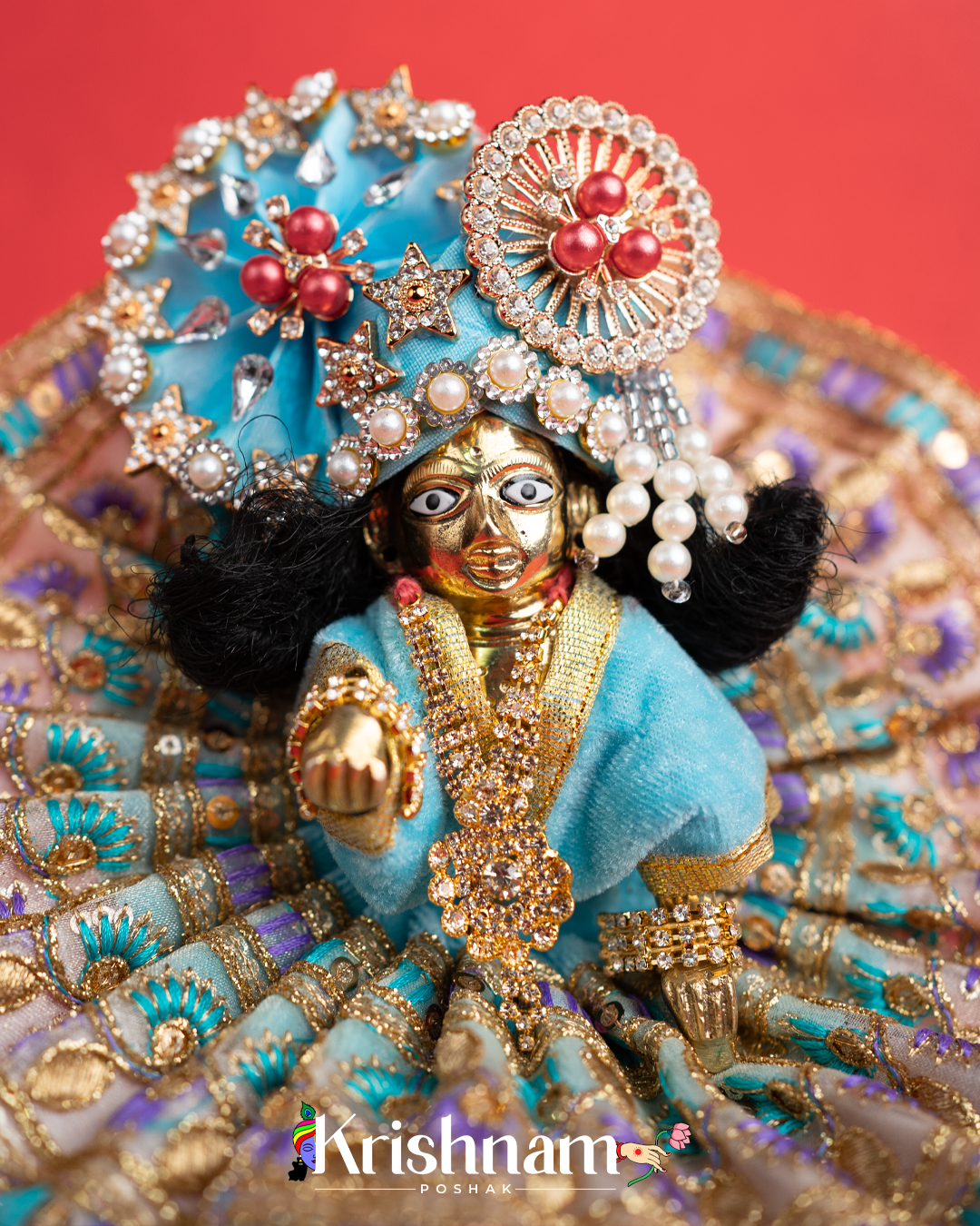 Velvet Blue Dress with Gota Border Laddu Gopal (Pagdi Not Included)