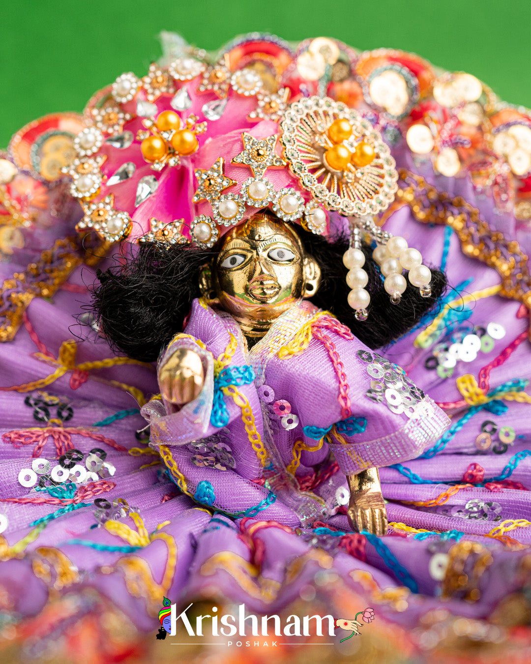 Net Purple Dress With Thread work For Laddu Gopal (Without Pagdi )