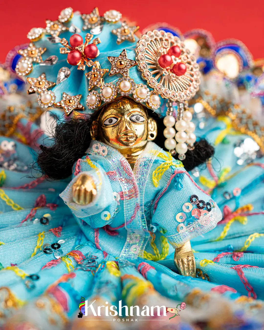 Net Blue Dress With Thread work For Laddu Gopal (Without Pagdi ) - Krishnam Poshak