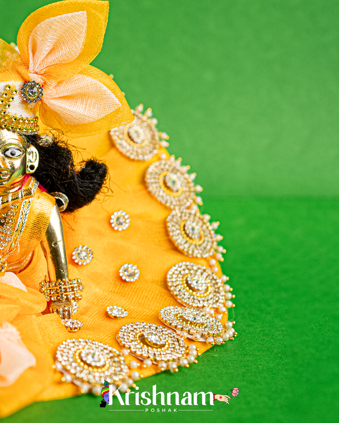 Orange Floral Net Dress for Laddu Gopal (Pagdi & Bansuri Included)