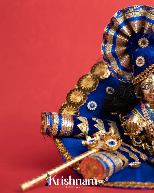 Dark Blue Net Dress for Laddu Gopal (Pagdi & Bansuri Included) - Krishnam Poshak