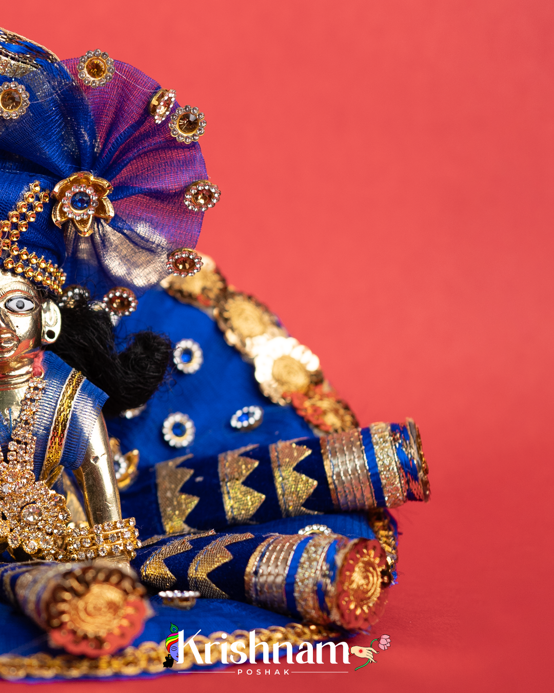 Dark Blue Net Dress for Laddu Gopal (Pagdi & Bansuri Included)