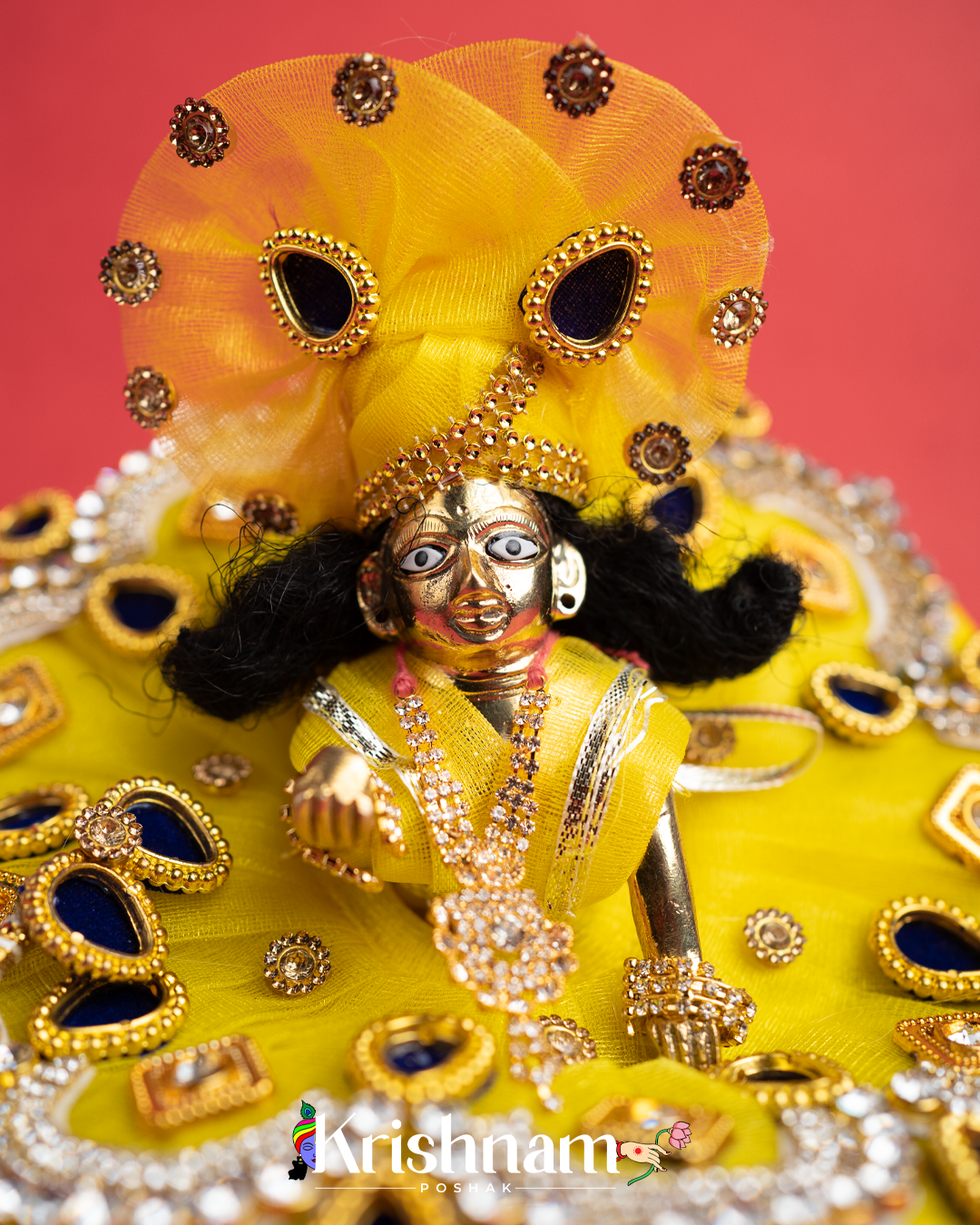 Yellow Net Laddu Gopal Dresses (Pagdi & Bansuri Included)