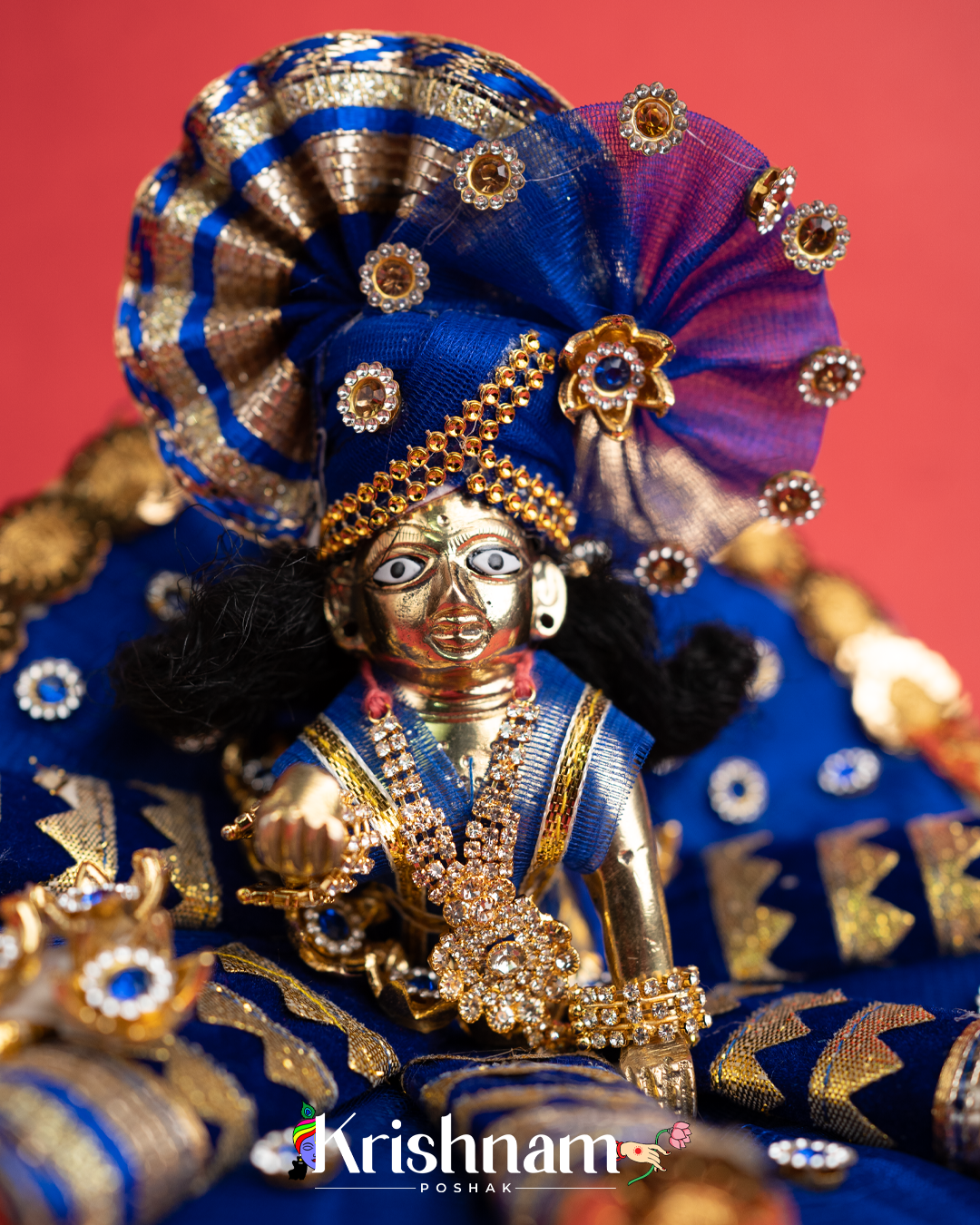 Dark Blue Net Dress for Laddu Gopal (Pagdi & Bansuri Included)