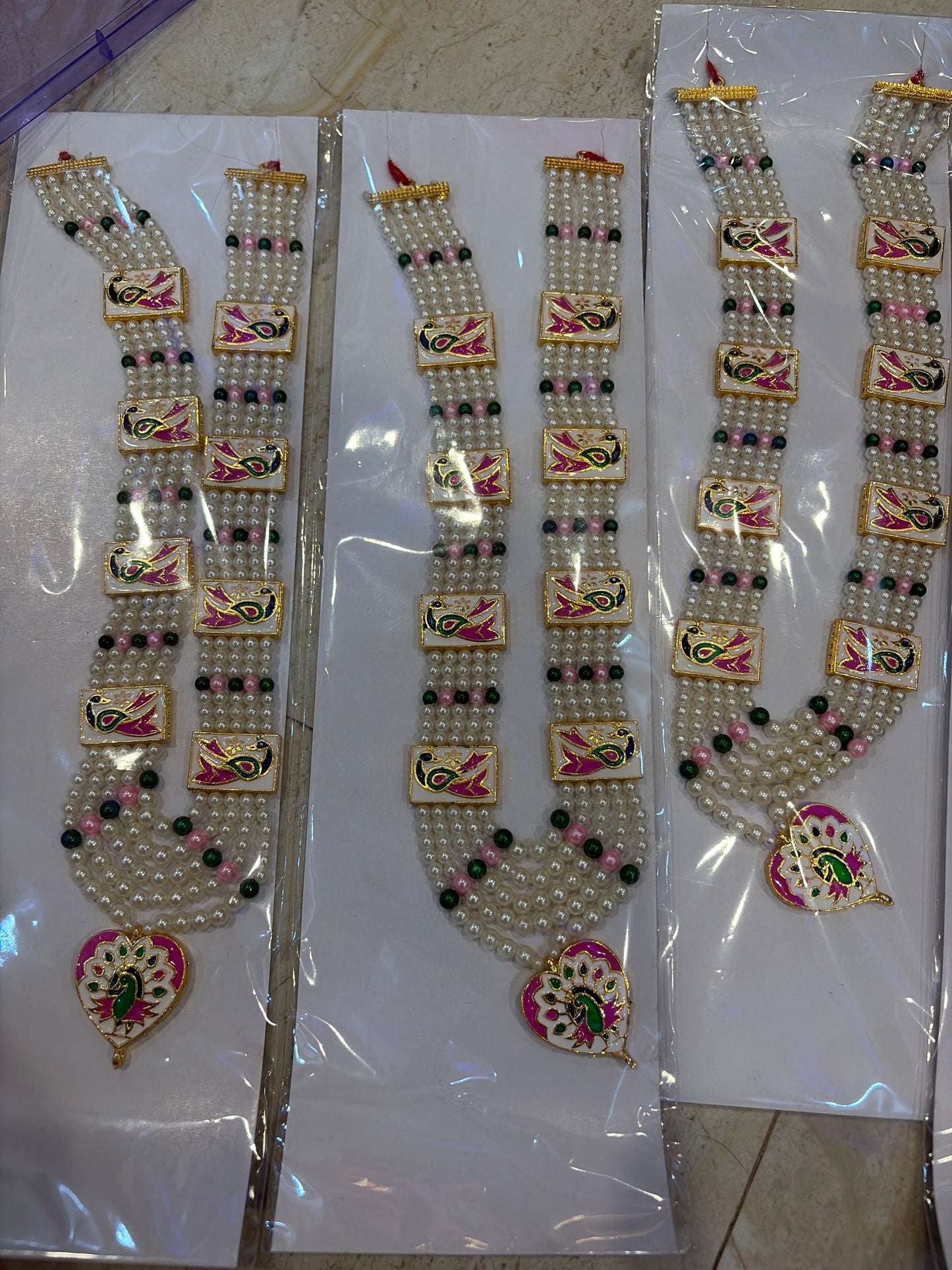 Peacock Moti Long Pattern Mala Jewellery For Shreenath Ji, Laddu Gopal & Shri Krishna, Radha (10 Inch length)