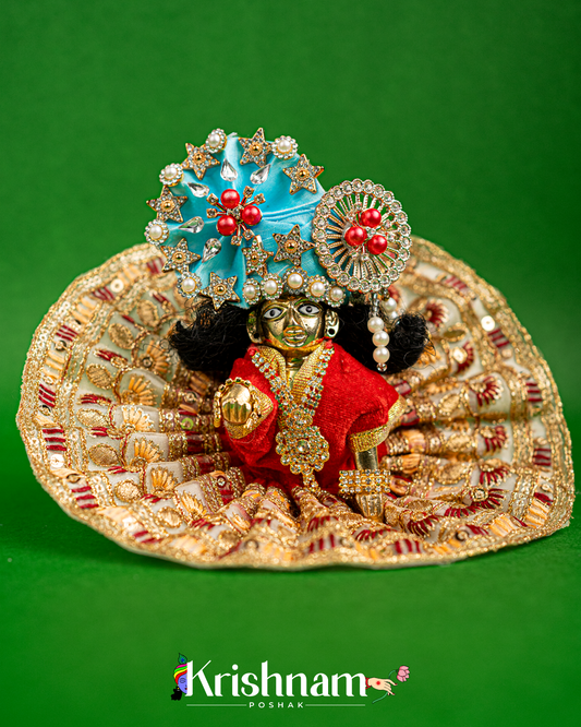 Velvet Red Dress with Gota Patti Border Laddu Gopal (Pagdi Not Included)