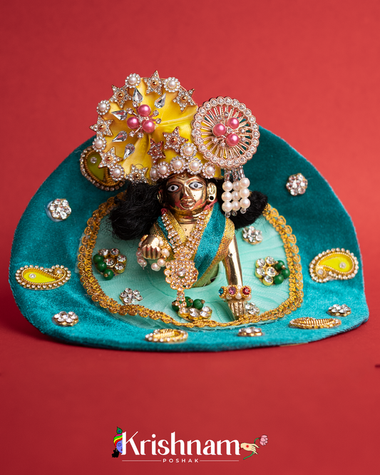 Green Net & Velvet Dress for Laddu Gopal (Pagdi Not Included)