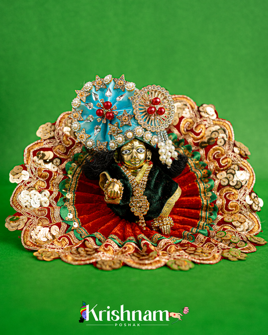 Velvet Red Dress with Gota Patti Border Laddu Gopal (Pagdi Not Included)