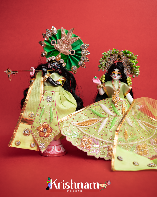 Exquisite Handmade Green Radha Krishna Dress - Crafted with Love in Kolkata" (Dress Only) (Pagdi Not Included)