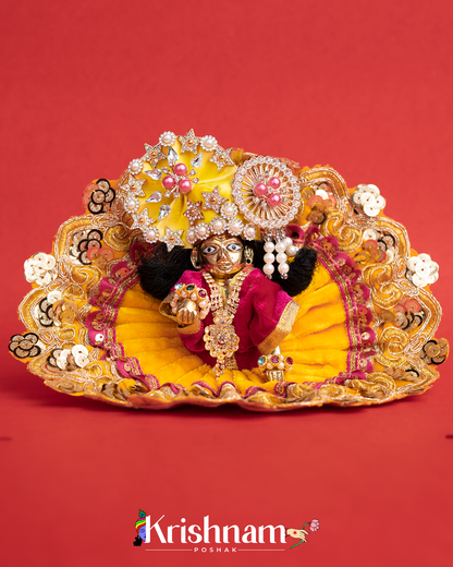 Velvet Yellow Dress with Gota Patti Border Laddu Gopal (Pagdi Not Included)