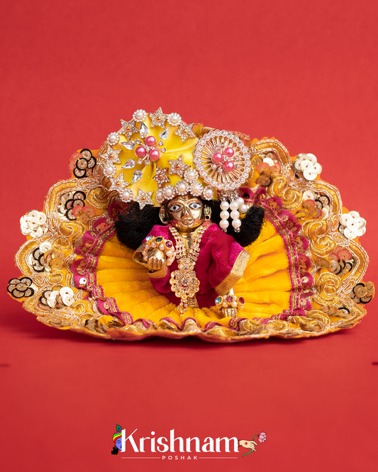 Velvet Yellow Dress with Gota Patti Border Laddu Gopal (Pagdi Not Included)
