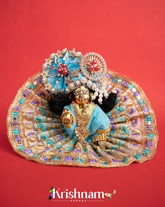Velvet Blue Dress with Gota Border Laddu Gopal (Pagdi Not Included)