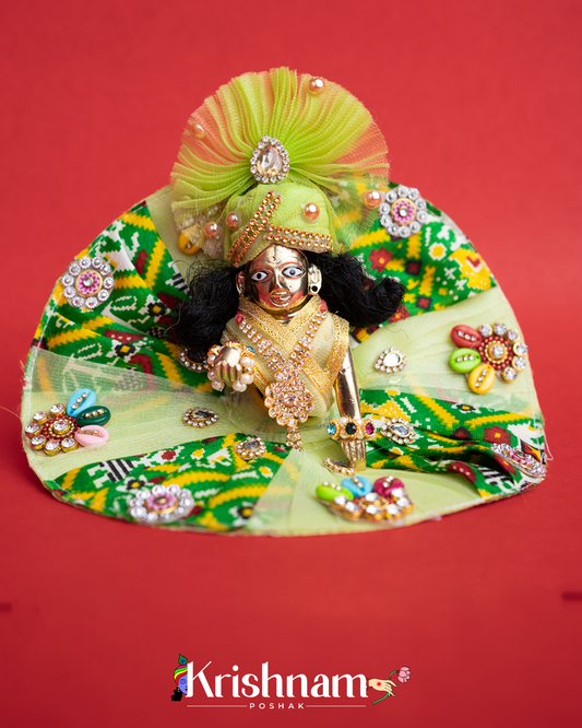 Green Net Bandhej Dress for Laddu Gopal (Pagdi Included)