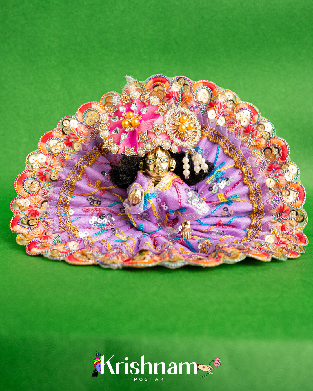 Net Purple Dress With Thread work For Laddu Gopal (Without Pagdi )
