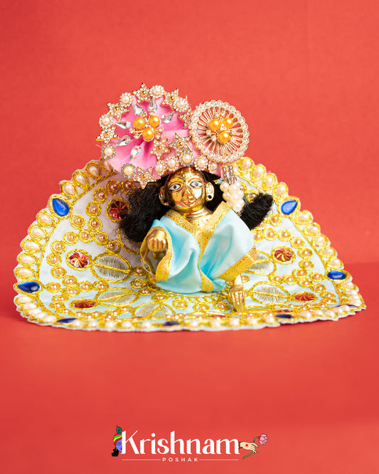 Sky Blue Dress With Golden Work For Laddu Gopal (Without Pagdi )