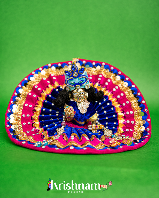 Velvet Blue & Pink Dress for Laddu Gopal (Pagdi & Patka Included)