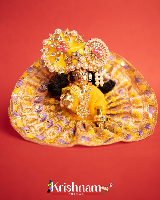 Velvet Yellow Dress with Gota Patti Border Laddu Gopal (Pagdi Not Included)