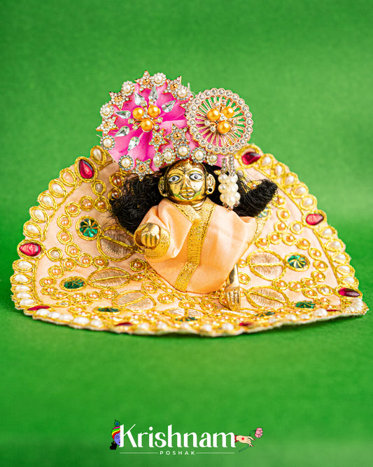 Beige Dress With Golden Work For Laddu Gopal (Without Pagdi )