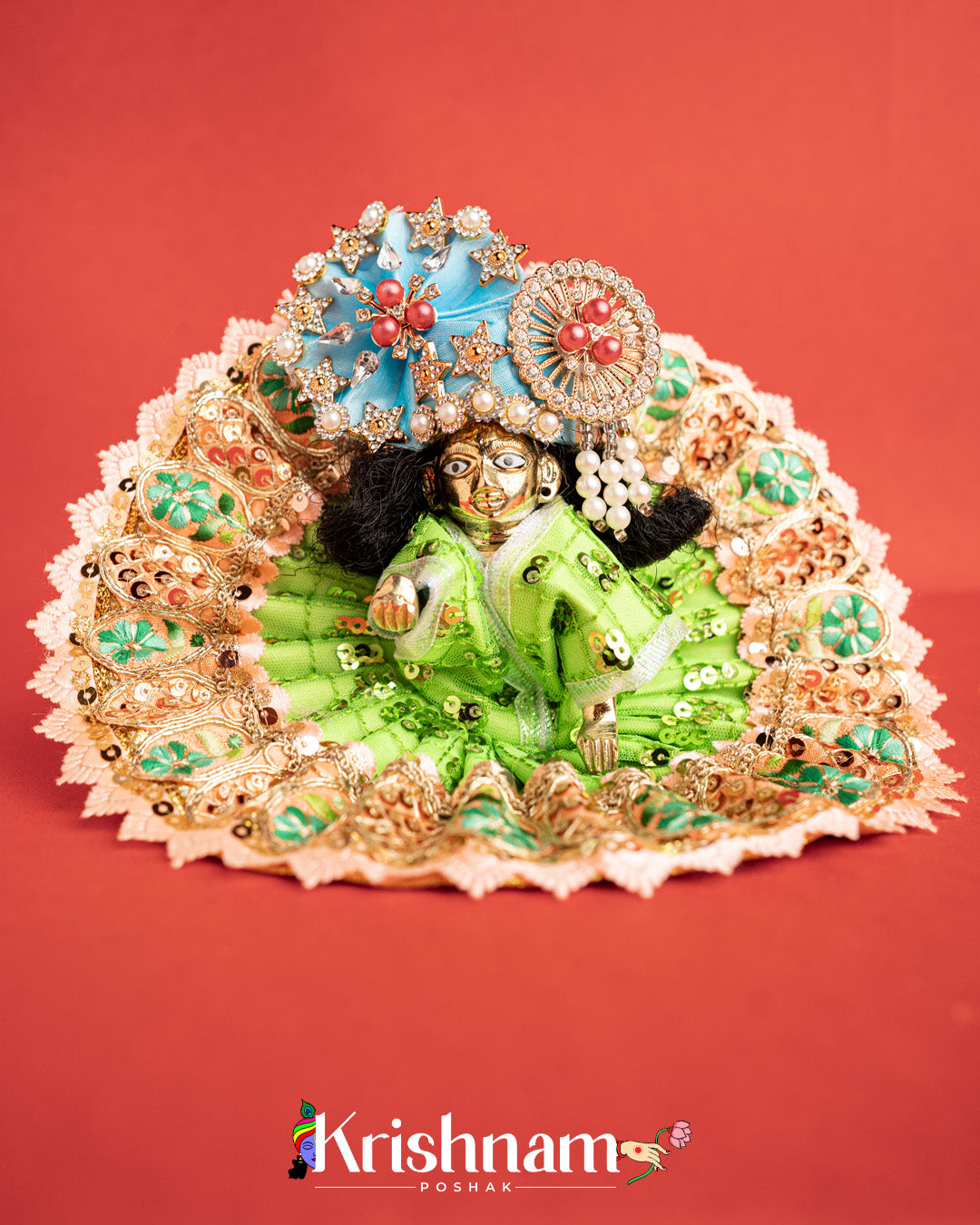 Green Net Dress For Laddu Gopal (Without Pagdi )