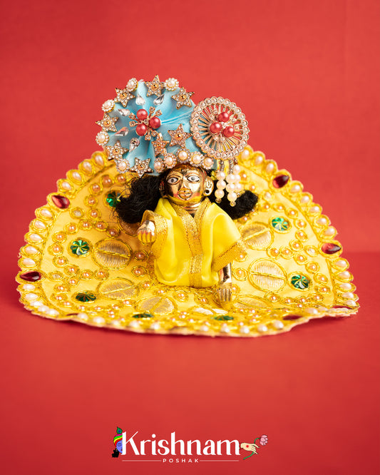Yellow Dress With Golden Work For Laddu Gopal (Without Pagdi )