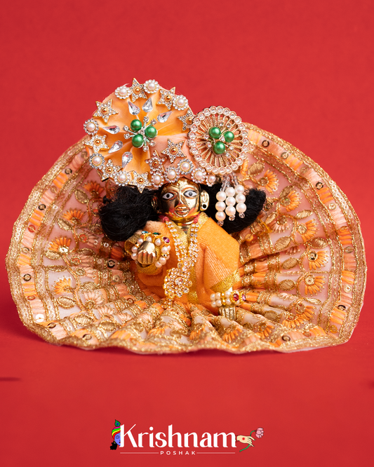 Velvet Peach Dress with Gota Patti Border Laddu Gopal (Pagdi Not Included)